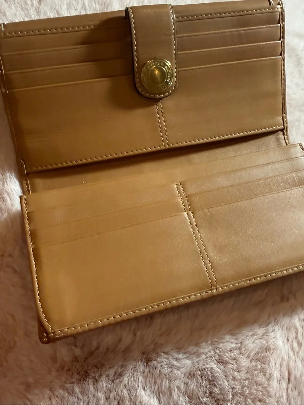 COACH Vintage Signature Canvas Long Wallet Tan Leather Snap Continental